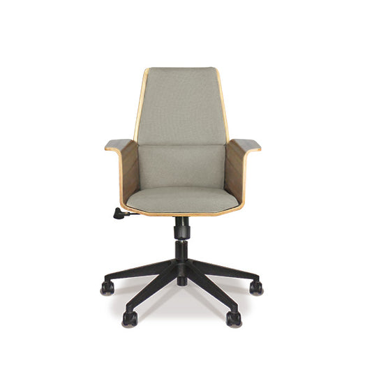 肘掛けと背もたれ付きのウッディオフィスチェア