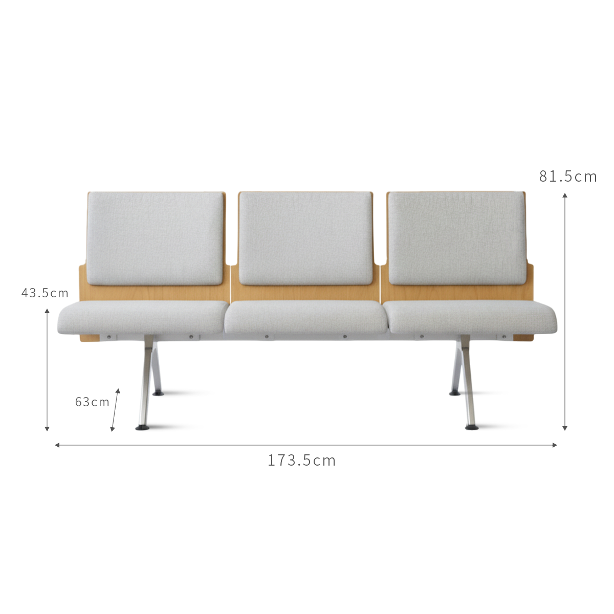Kベンチロビー待合椅子-肘掛け3人掛け