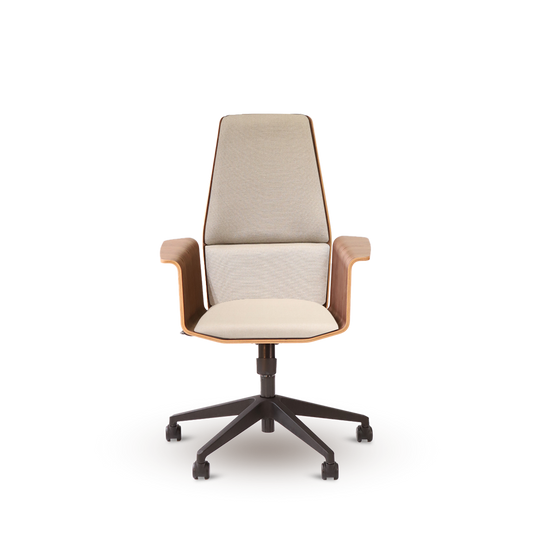 アームレストとハイバックを備えたウッディオフィスチェア