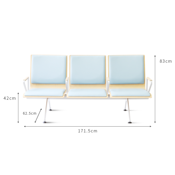 合板ベンチロビー待合椅子 - 肘掛け付き3人掛け