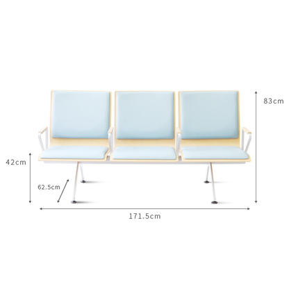 合板ベンチロビー待合椅子 - 肘掛け付き3人掛け