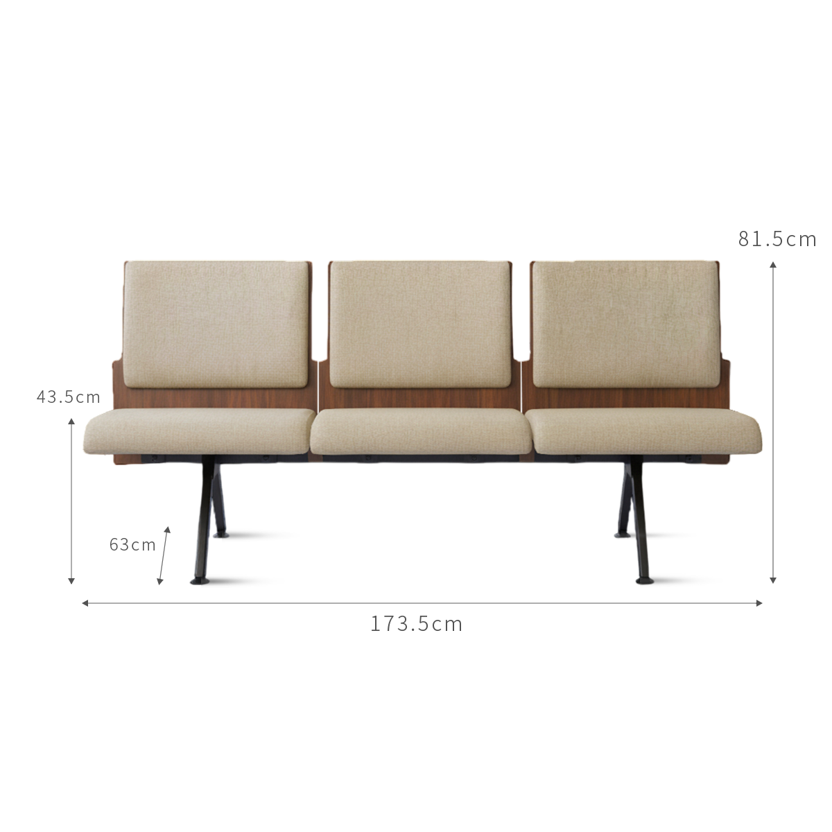 Kベンチロビー待合椅子-肘掛け3人掛け