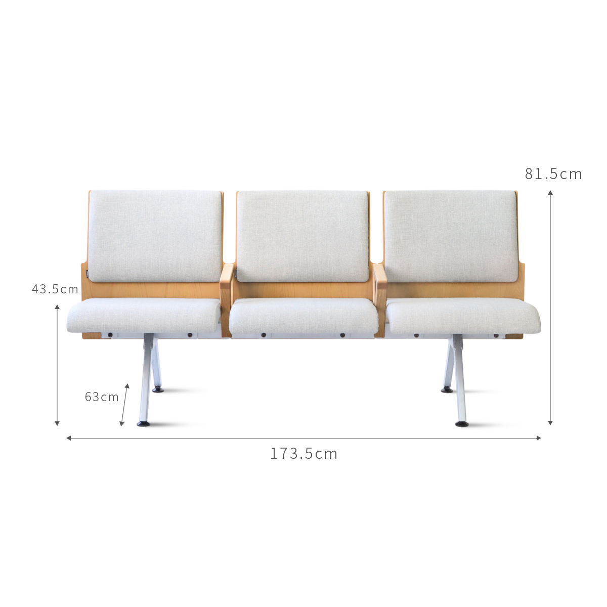 Kベンチロビー待合椅子 | 3人掛けアームレスト付き