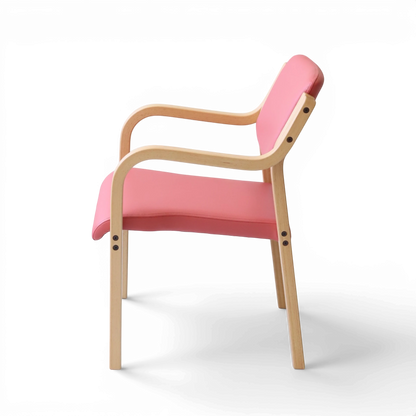 PROVOUR 台日設計家具｜木質辦公桌辦公椅 M Chair-02 粉色曲木扶手椅，具備舒適泡綿座墊與可堆疊設計，適合商務接待空間。