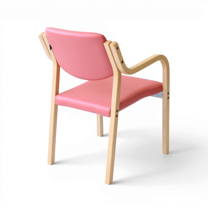 PROVOUR 台日設計家具｜木質辦公桌辦公椅 M Chair-02 粉色曲木扶手椅，具備舒適泡綿座墊與可堆疊設計，適合商務接待空間。