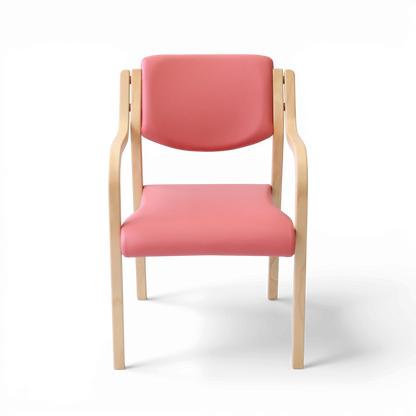 PROVOUR 台日設計家具 M Chair-02 粉色 PVC 曲木扶手椅，具備舒適泡綿座墊與可堆疊設計，適合商務接待空間。