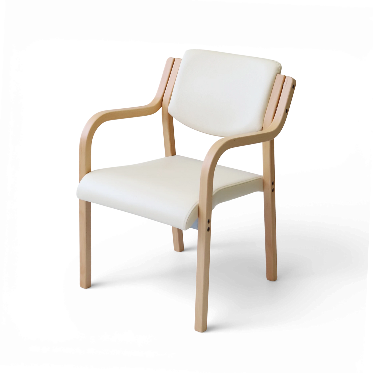 PROVOUR 台日設計家具｜木質辦公桌辦公椅 M Chair-02 米白色 PVC 曲木扶手堆疊椅，適合商務接待與醫美診所使用。