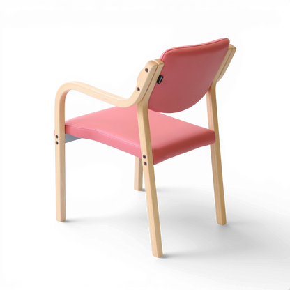 PROVOUR 台日設計家具｜木質辦公桌辦公椅 M Chair-02 粉色曲木扶手椅，具備舒適泡綿座墊與可堆疊設計，適合商務接待空間。