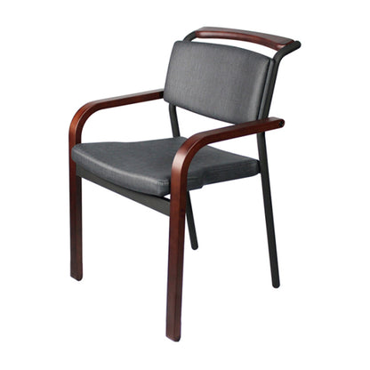 PROVOUR M Chair-01 灰色PVC軟墊扶手椅，具備實木扶手與金屬椅腳，適合醫療機構使用的堆疊式設計。
