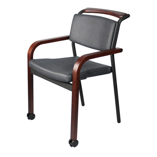 PROVOUR M Chair-01 灰色曲木扶手椅，具備實木扶手與前腳輪設計，適合醫療與照護空間使用。