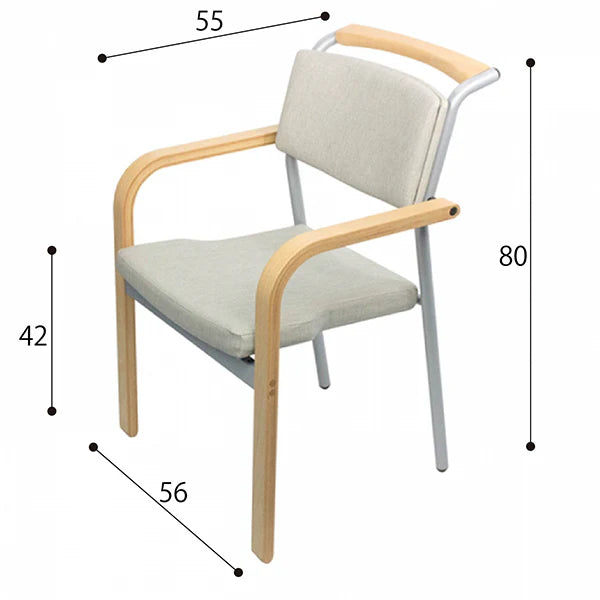 PROVOUR M Chair-01 淺灰色曲木扶手椅，具備人體工學設計與金屬椅腳，適合醫療與長照空間使用。