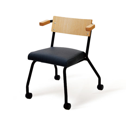 PROVOUR P Chair 單人椅，具備木質曲木椅背、黑色 PVC 座墊與粉體塗裝金屬腳輪，簡約辦公椅設計。