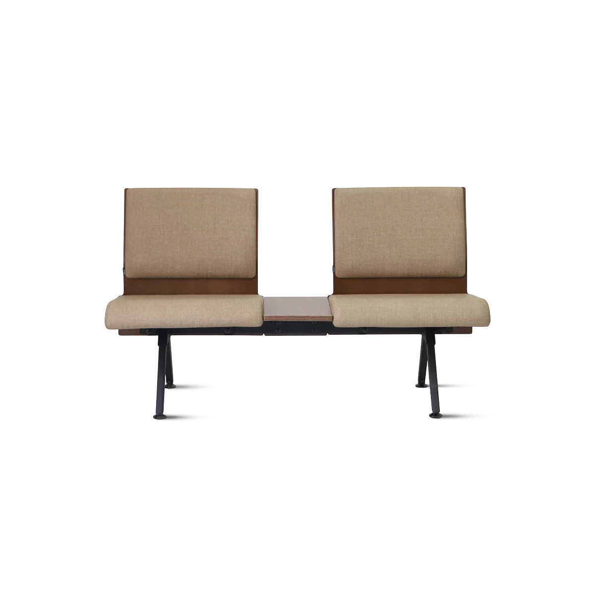 PROVOUR 台日設計家具｜木質辦公桌辦公椅 K Bench 二人座等候椅， PVC 皮革座墊搭配木質桌板與黑色鐵腳，展現簡約商務風格。