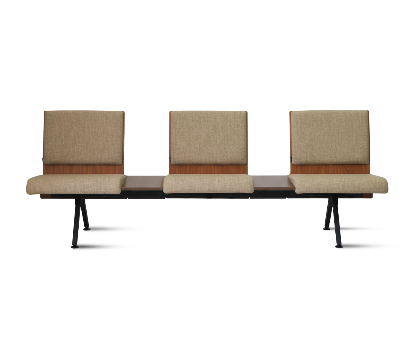 PROVOUR 台日設計家具｜木質辦公桌辦公椅 K Bench 三人座等候椅，具備仿布紋 PVC 皮革座墊與木質桌板，搭配粉體塗裝椅腳，適合商務大廳。