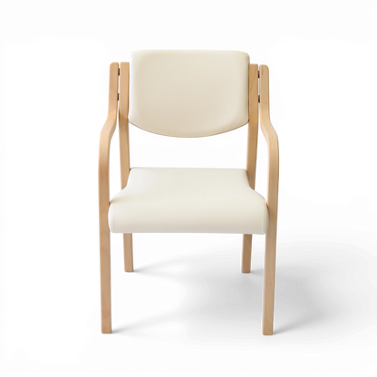 PROVOUR 台日設計家具 M Chair-02 米白色 PVC 曲木扶手椅，簡約舒適適合商務接待與居家空間