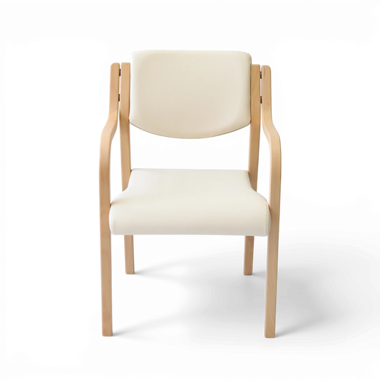 PROVOUR 台日設計家具 M Chair-02 米白色 PVC 曲木扶手椅，簡約舒適適合商務接待與居家空間