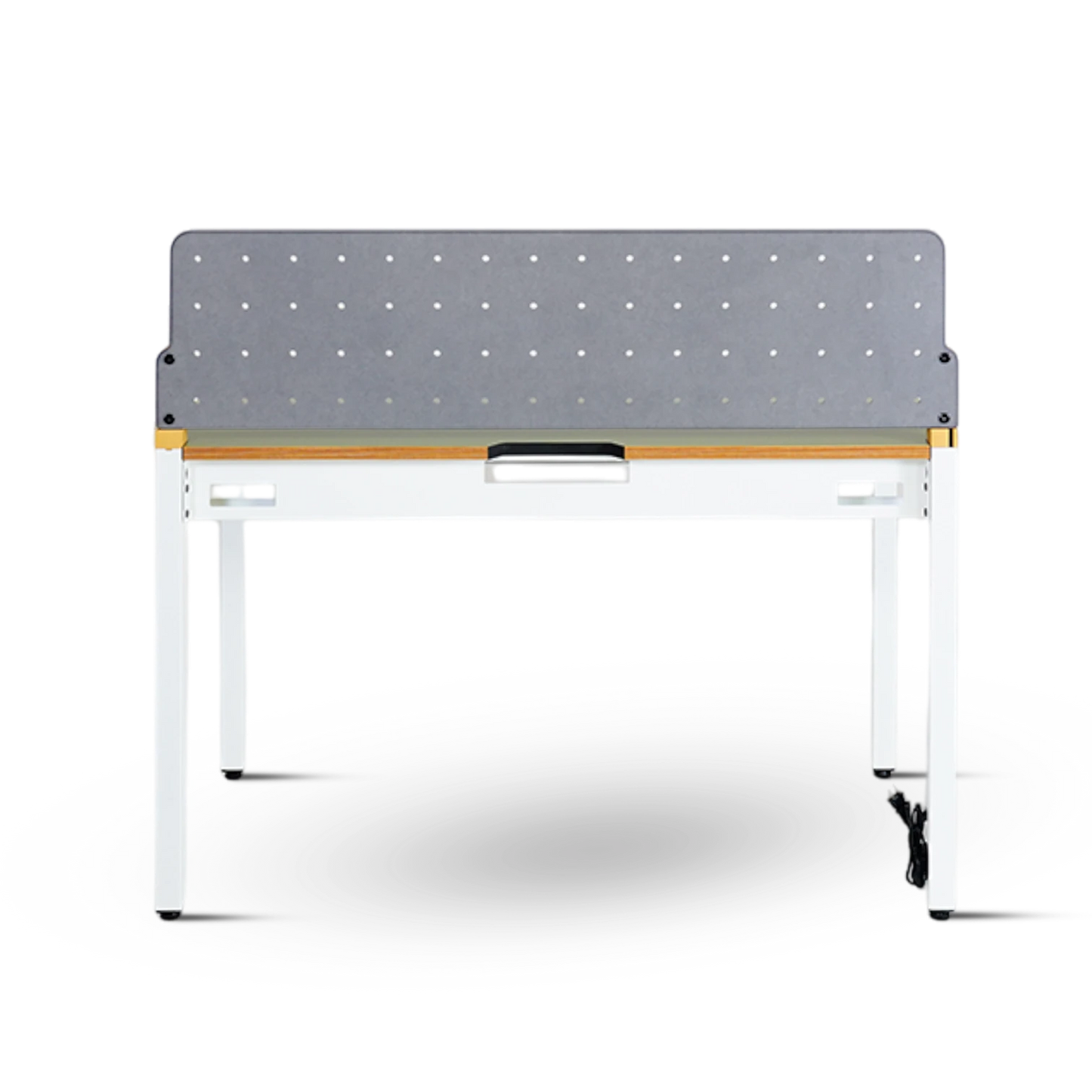 PROVOUR H Desk 60x120cm white metal desk with grey perforated privacy screen and built-in drawer.