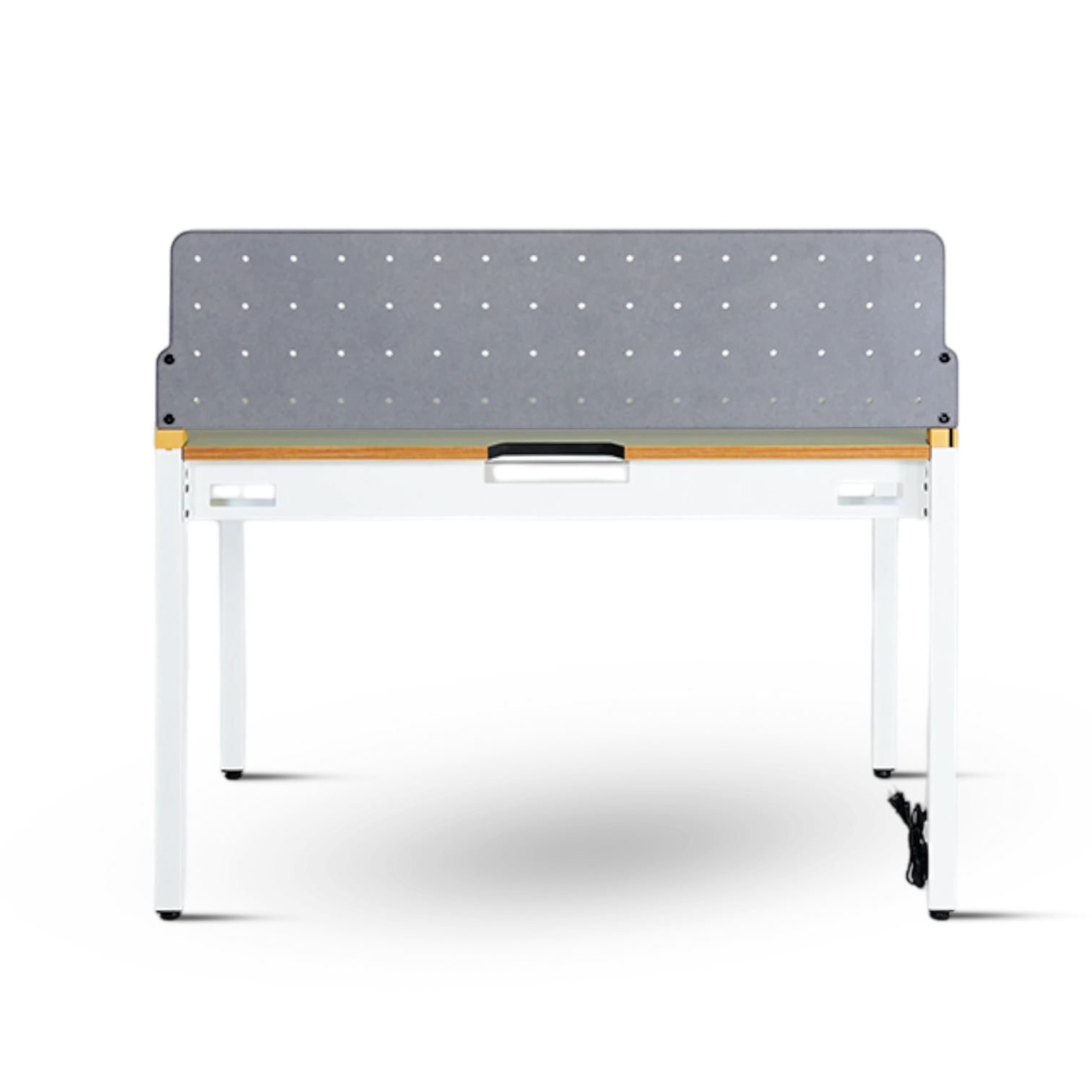 PROVOUR H Desk 60x120cm white metal desk with grey perforated privacy screen and built-in drawer.